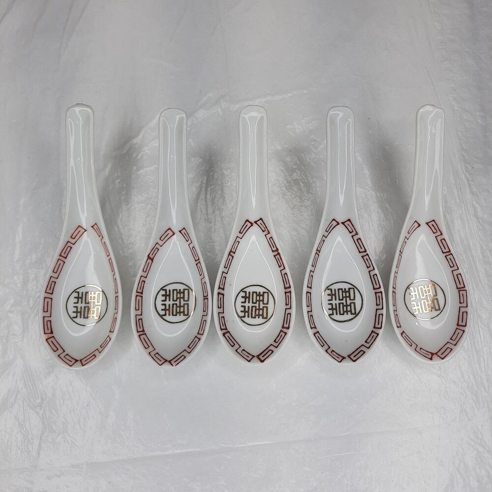 5 Porcelain ASIAN Chinese Soup Tasting Spoons Miso Pho Ramen‎